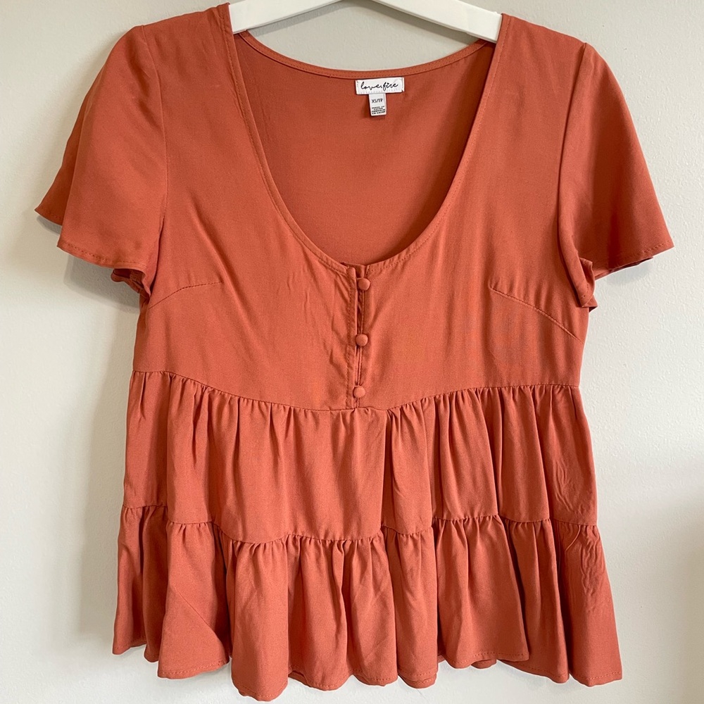 Women's Rust Orange Button-Front Top